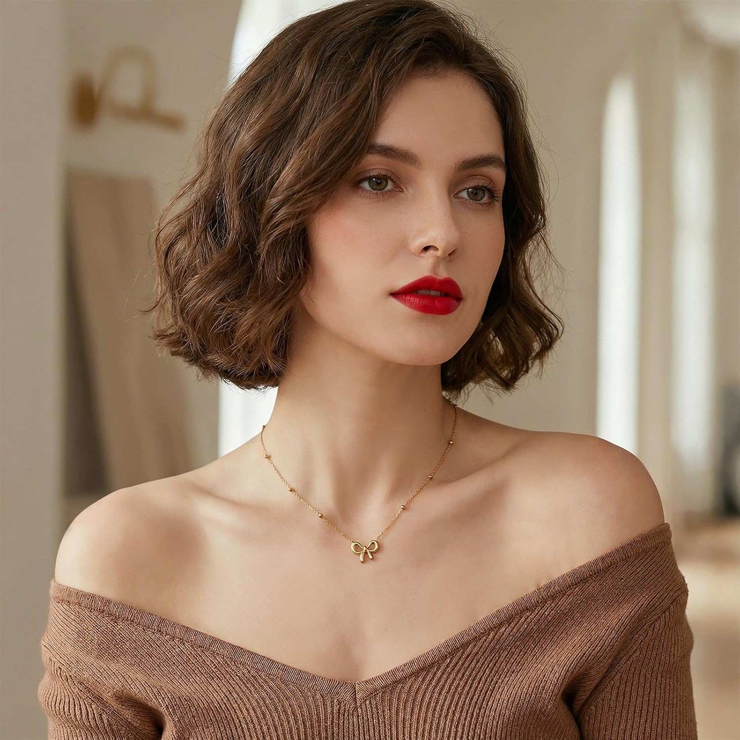 Bow Necklace for Women, Gold Dainty Bow Choker Necklace Valentines Day Gifts for Her Small Cute Pendant Charm Necklaces Valentines Day Gifts for Her Trendy Stuff Personalized Jewelry - Image 5