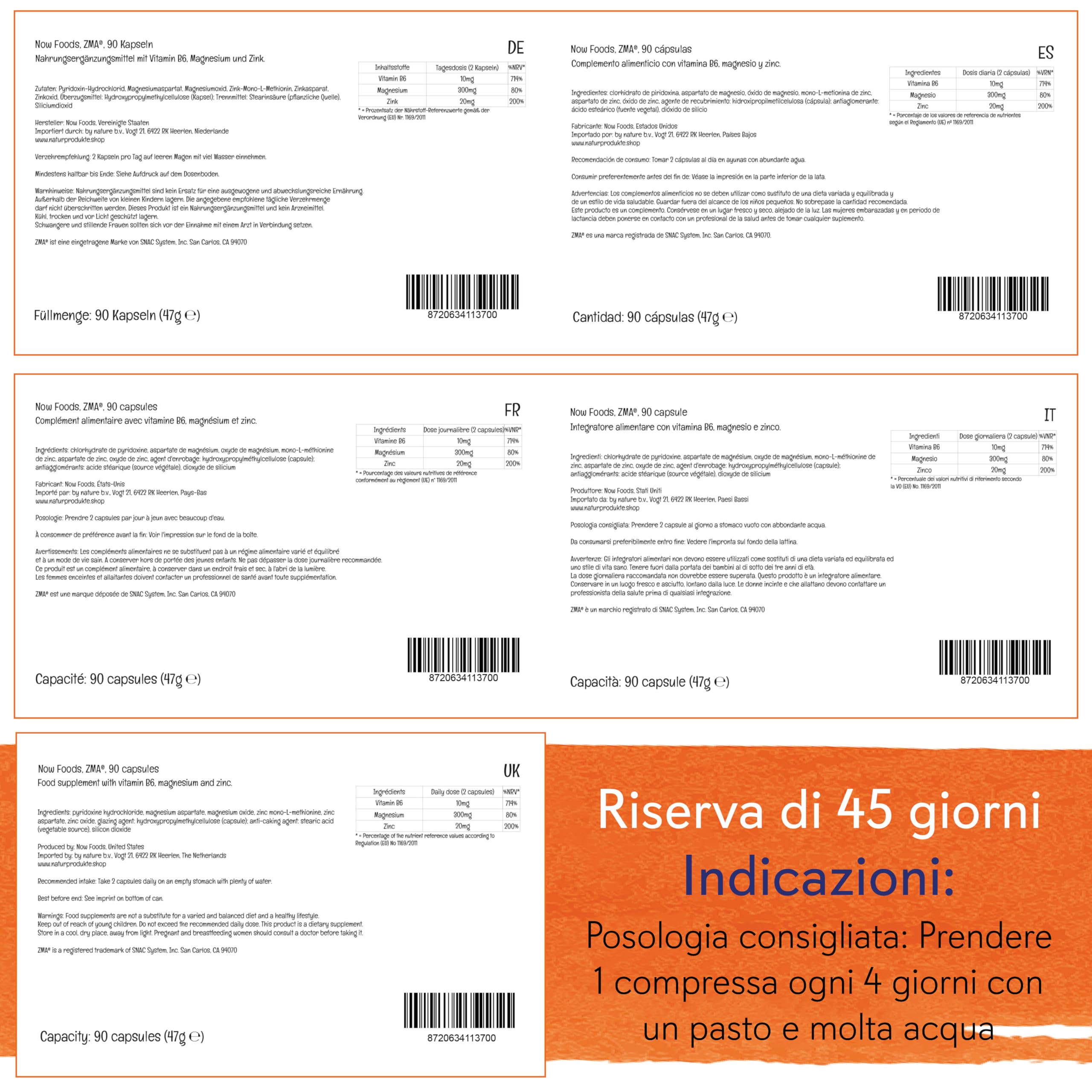 Now Foods ZMA (Zinco, Magnesio, Vitamina B6), 90 capsule vegane, Testato in Laboratorio, Senza Glutine, Senza Soia, Non OGM, Vegetariano