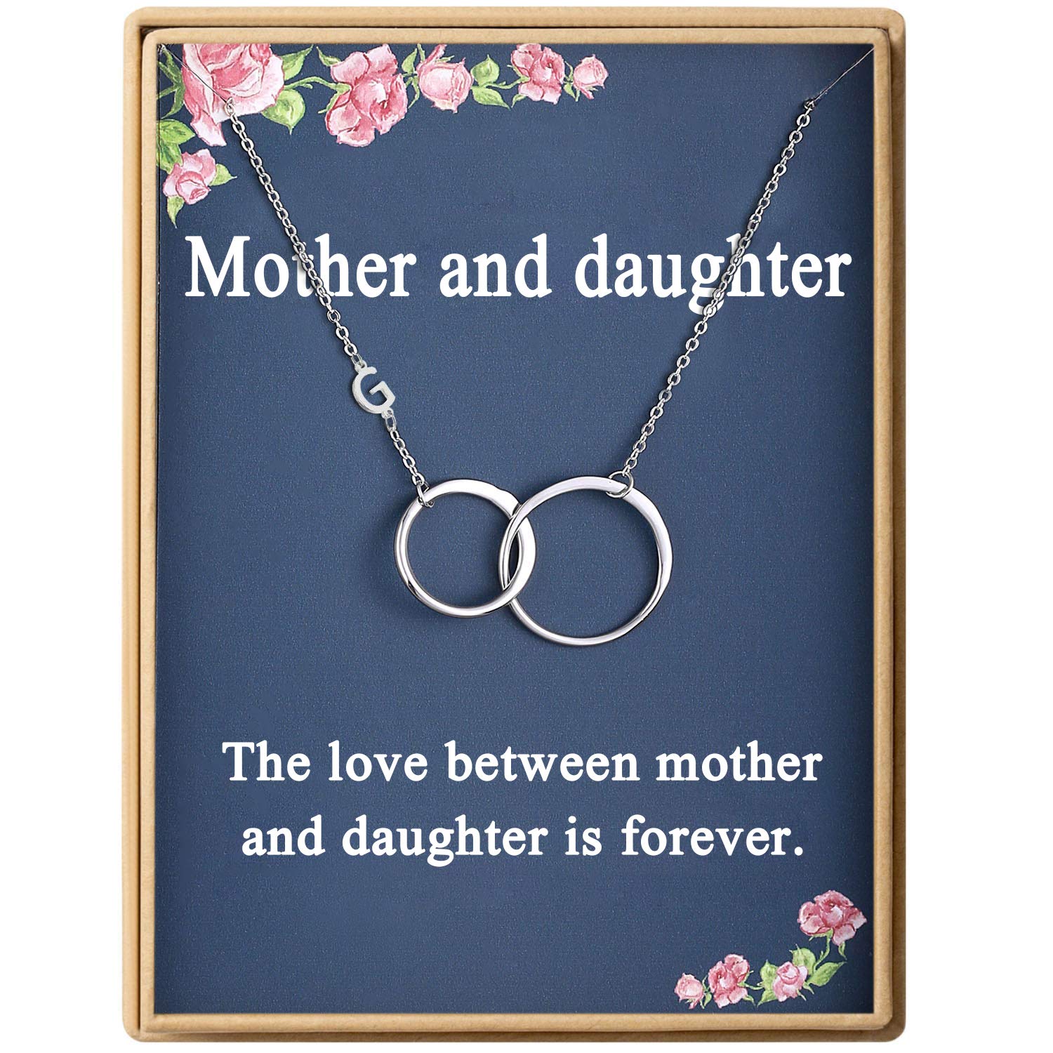 Mother and Daughter Necklace Initial Two Interlocking Infinity Double Circles Letters A to Z Alphabet Necklace for Women