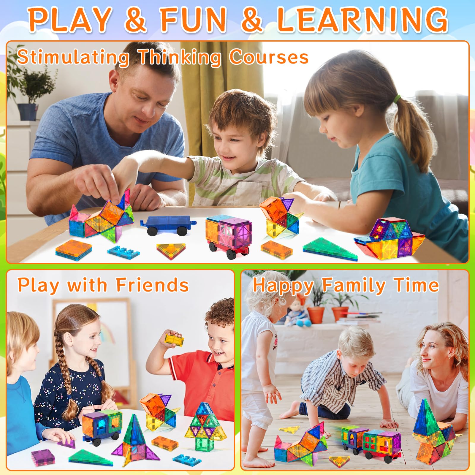 208Pcs Bloques de Construcción Magnéticos, 3D Juguetes de Construcción Magnéticos, Juguetes Educativos de Bloques de Construcción, Regalo de Juguete Magnético para Más de 3 Niños y Niñas (208Pcs)