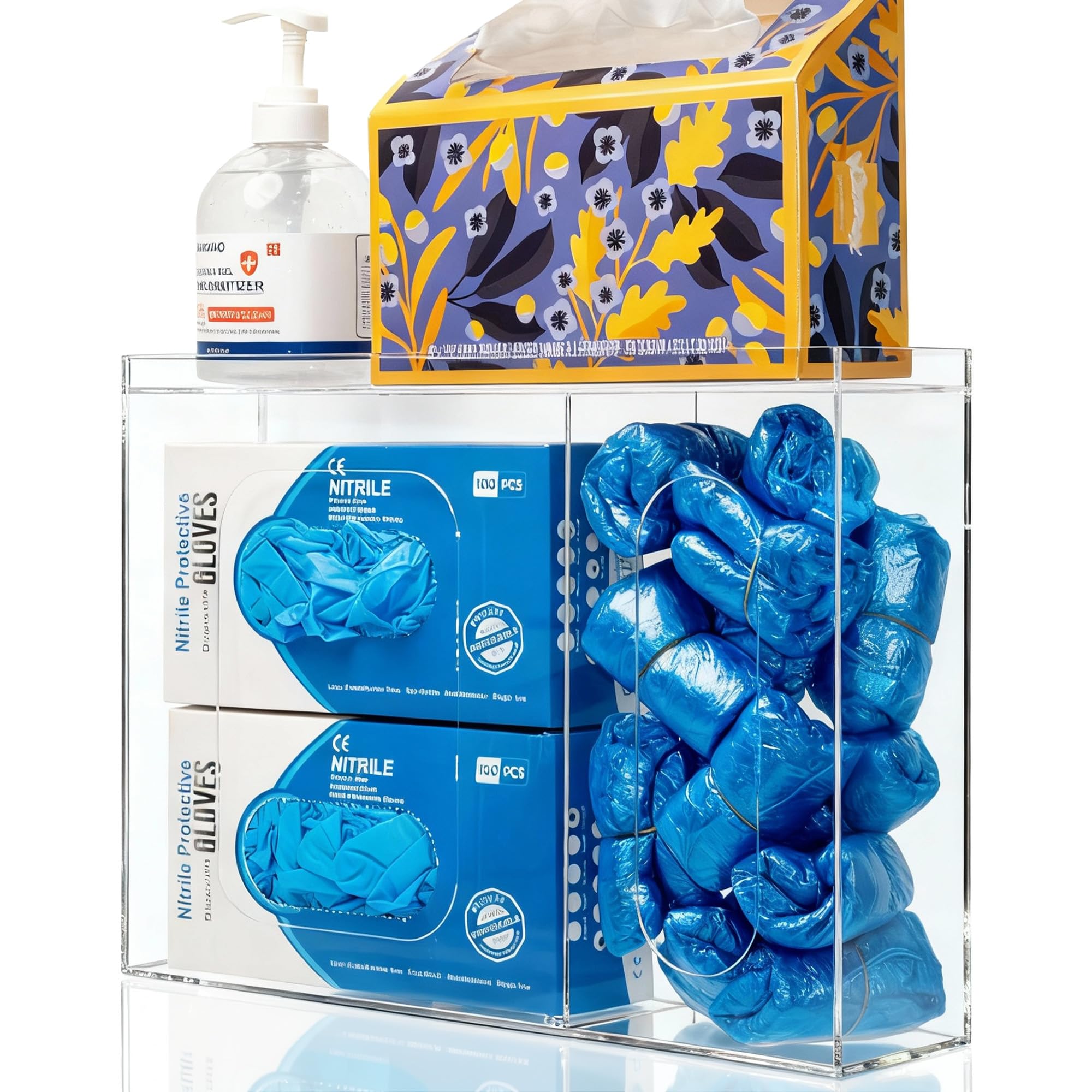 SEANADO Acrylic Disposable Glove Holder for Wall Mount or Tabletop , Clear Glove Box Organizer Rack Dispenser with Lid for Tissues, Beard Cover, Face
