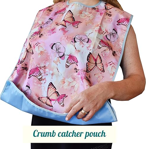 Vista 4 de Babero para adultos para comer con atrapasamigas, protector de ropa lavable y reutilizable para ancianos Flor