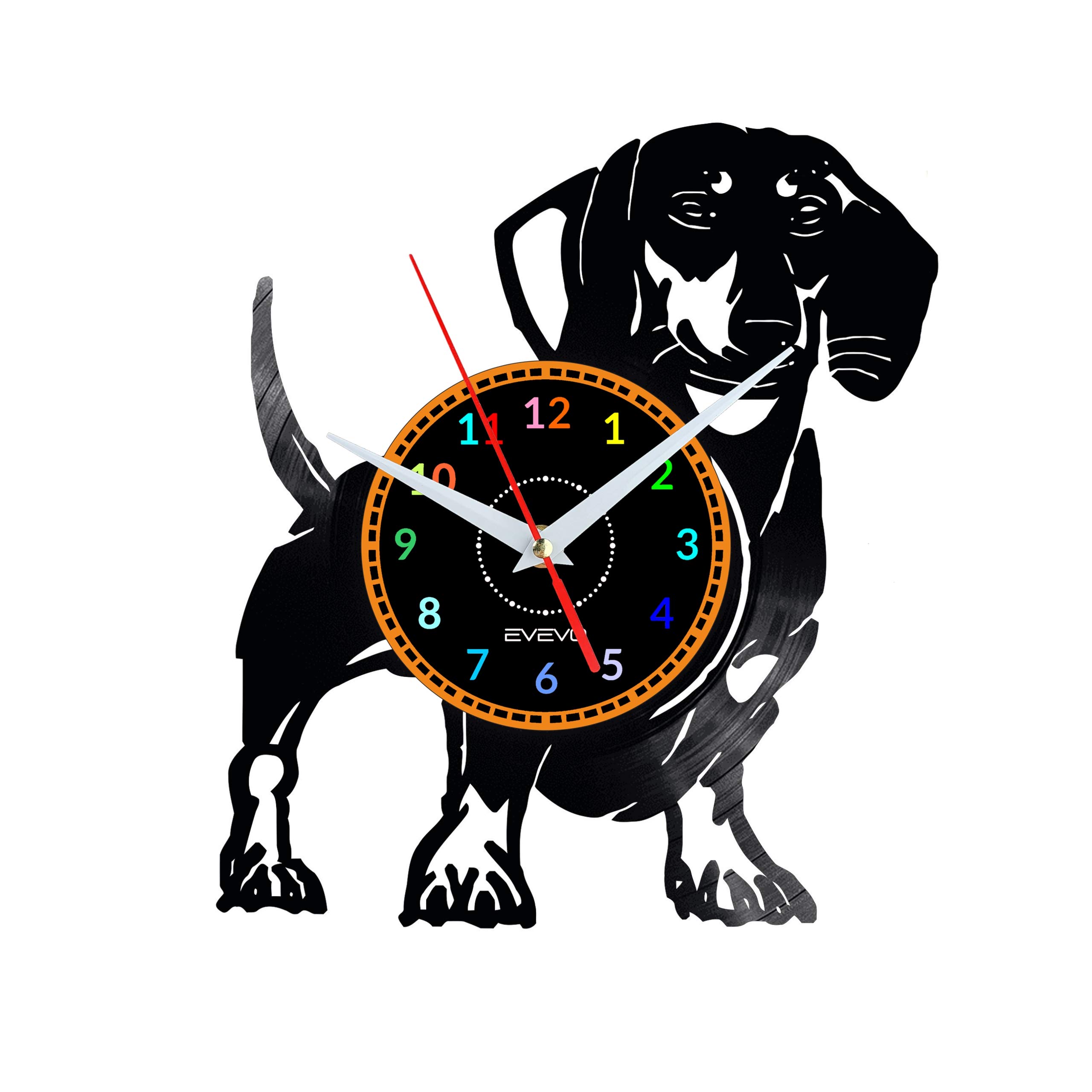 Horloge murale teckel en art vinyle fait main sculpture moderne