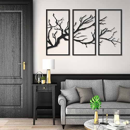 Miniatura 2 de fayholy Arte de pared de metal, árbol de la vida, 3 piezas, para colgar en la pared, arte de pared de metal del árbol de la vida, decoración