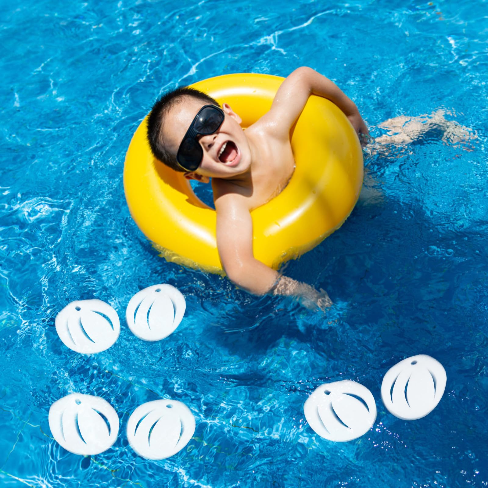 Lot de 6 Éponges Filtrantes de Piscine de Lotus Blanc, Absorbantes D'huile, Économisant la Main-d'œuvre, pour Nettoyage Cuisine et Piscine