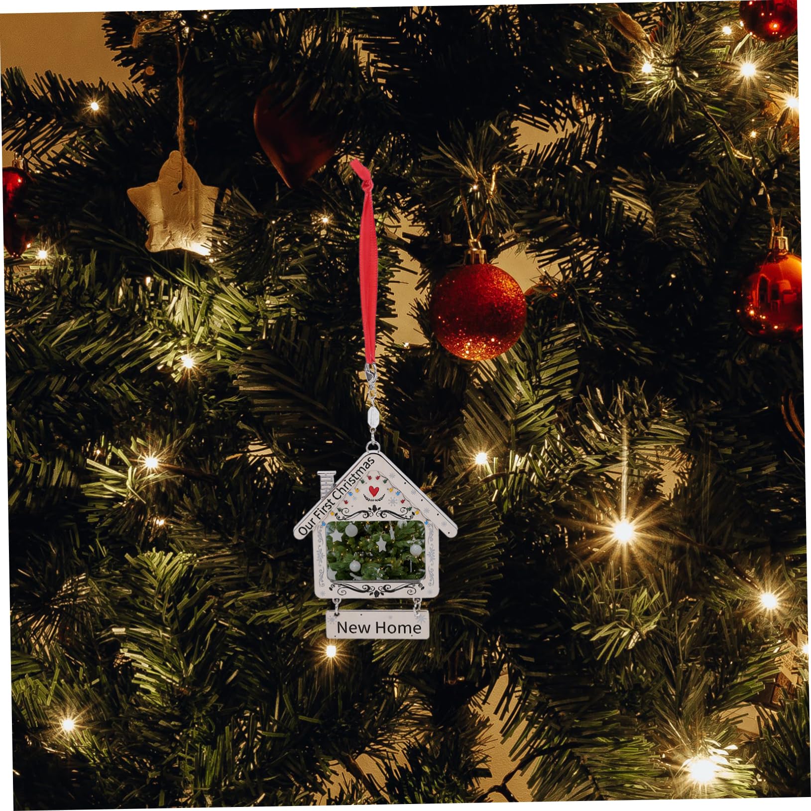 PRETYZOOM 3st Weihnachtsfotorahmen Personalisierte Anhänger Christbaumkugel Neue Hausschmuck Für Weihnachten Weihnachtsbilderrahmen-anhänger Gedenkdekorationen Diy Anhänger Silver Metall