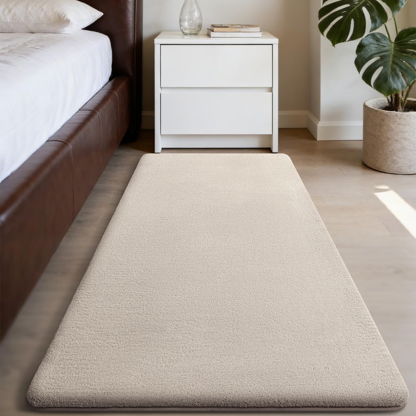 Homaxy Modern Rugs Carpet Living Room, Soft Shaggy Non-Slip Non-Shedding, Fluffy Washable Rug for Bedroom Hallway, Easy Care Home Decor, 80x150cm, Beige