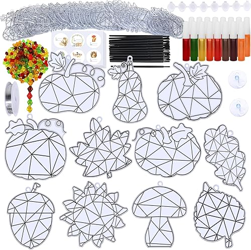 Miniatura 3 de Winlyn 33 juegos de hojas de otoño calabaza bellota girasol atrapasoles adornos decoraciones de pintura de ventana arte atrapasoles kits de