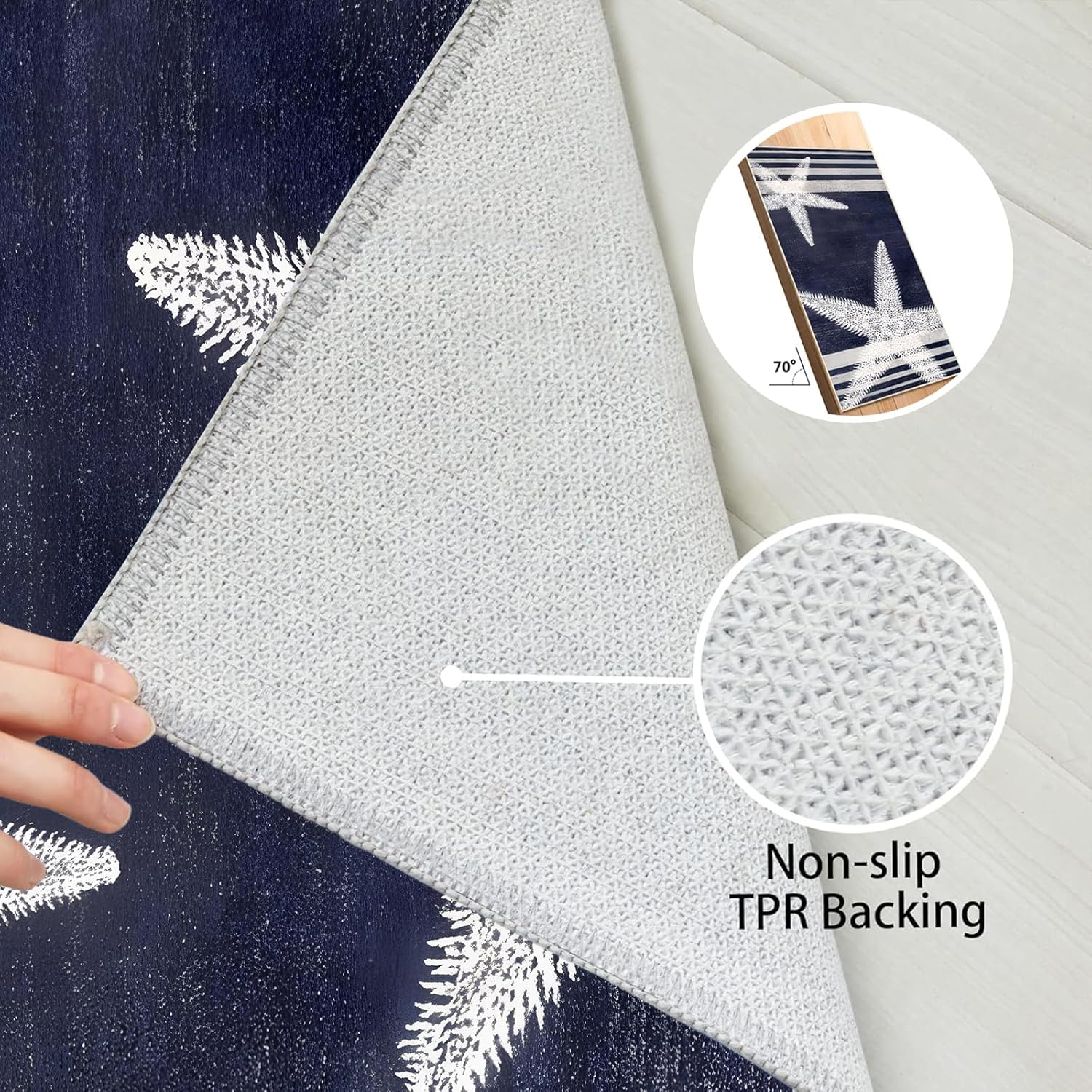 Starfish Area Rug 2x3, Coastal Nautical Floor Decor Small Machine Washable Foldable Throw Rugs Stain Resistant Non-Slip Distressed Carpet Living Room Dining Room Blue