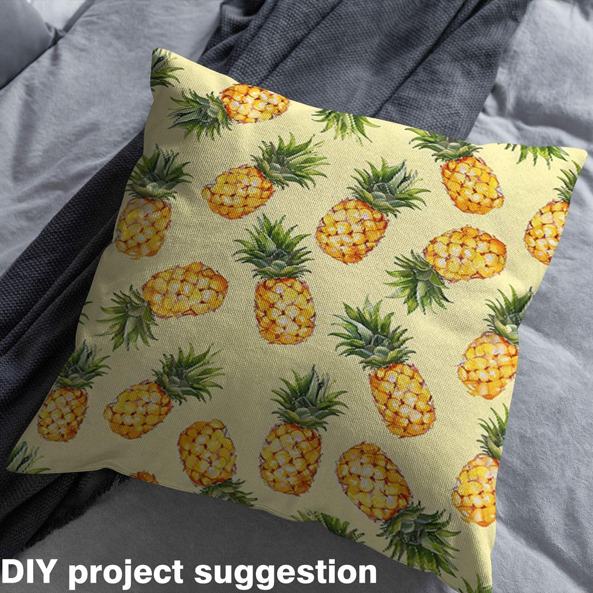 Castle Fairy Pineapple Craft Fabric No Stretch,Yellow Tropical Summer Soft Polyester,Lovely Fresh Fruits Washable Material for Handmade Supplies,Chic 2 Yards Whole Piece,72" L x 59" W