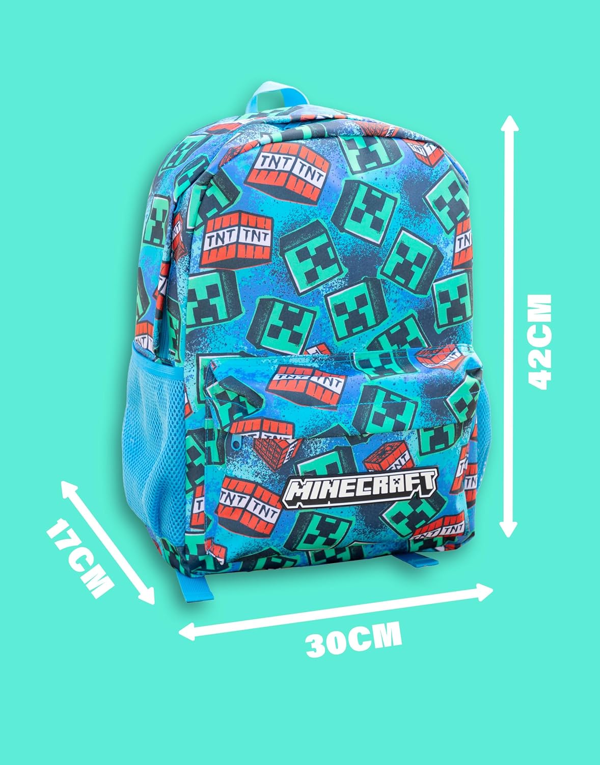 Minecraft Creeper Kids Backpack | Blue Zip-Up Carrying Bag for School | Unisex Design for Back to School | Durable and Spacious Merch