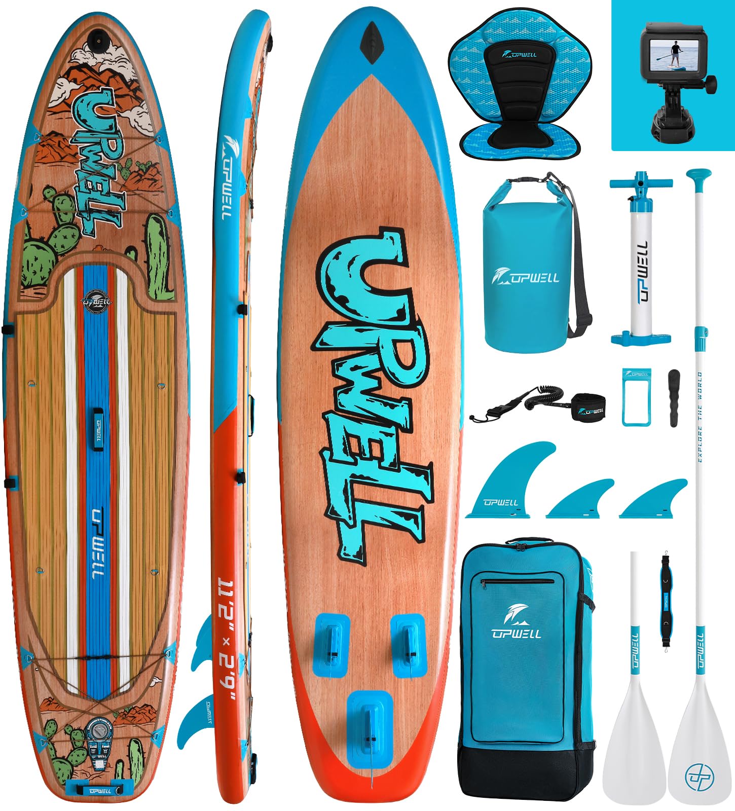UPWELL 340x84cm Inflatable Paddle Board with Seat, Stand Up Paddle Boards for Youth & Adults Paddleboard, Sonoran