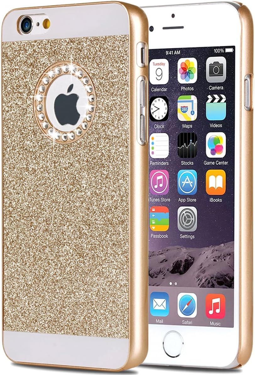 iPhone 6S Case, iPhone 6 Case, BENTOBEN Luxury Glitter Sparkly Rhinestone Bling Hybrid Slim Hard Cover Laminated with Shiny Faux Leather Protective Case for iPhone 6 / 6S (4.7 inch), Gold