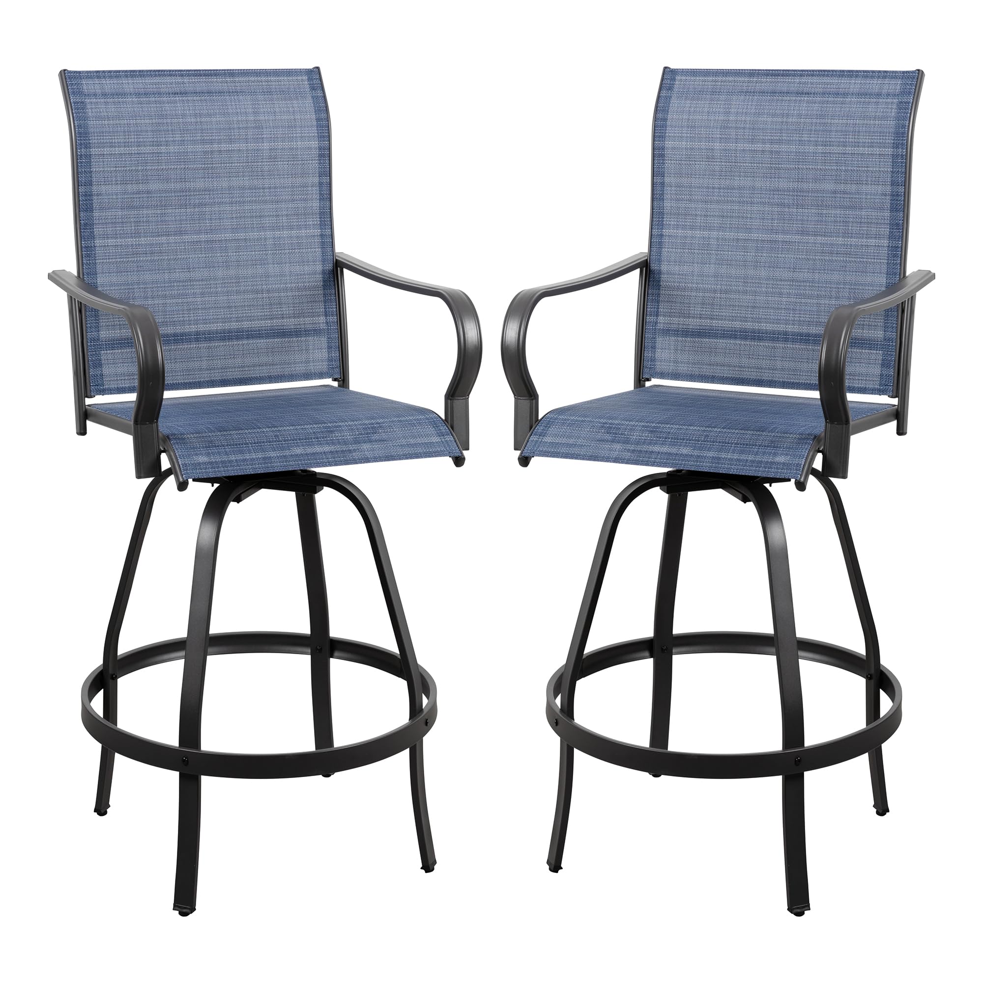 Vongrasig 2 Piece Patio Swivel Bar Chairs, All Weather Metal Textile High Swivel Bar Stools Chairs, Outdoor High Top Bistro Set for Backyard, Lawn Garden, Balcony, Denim Blue