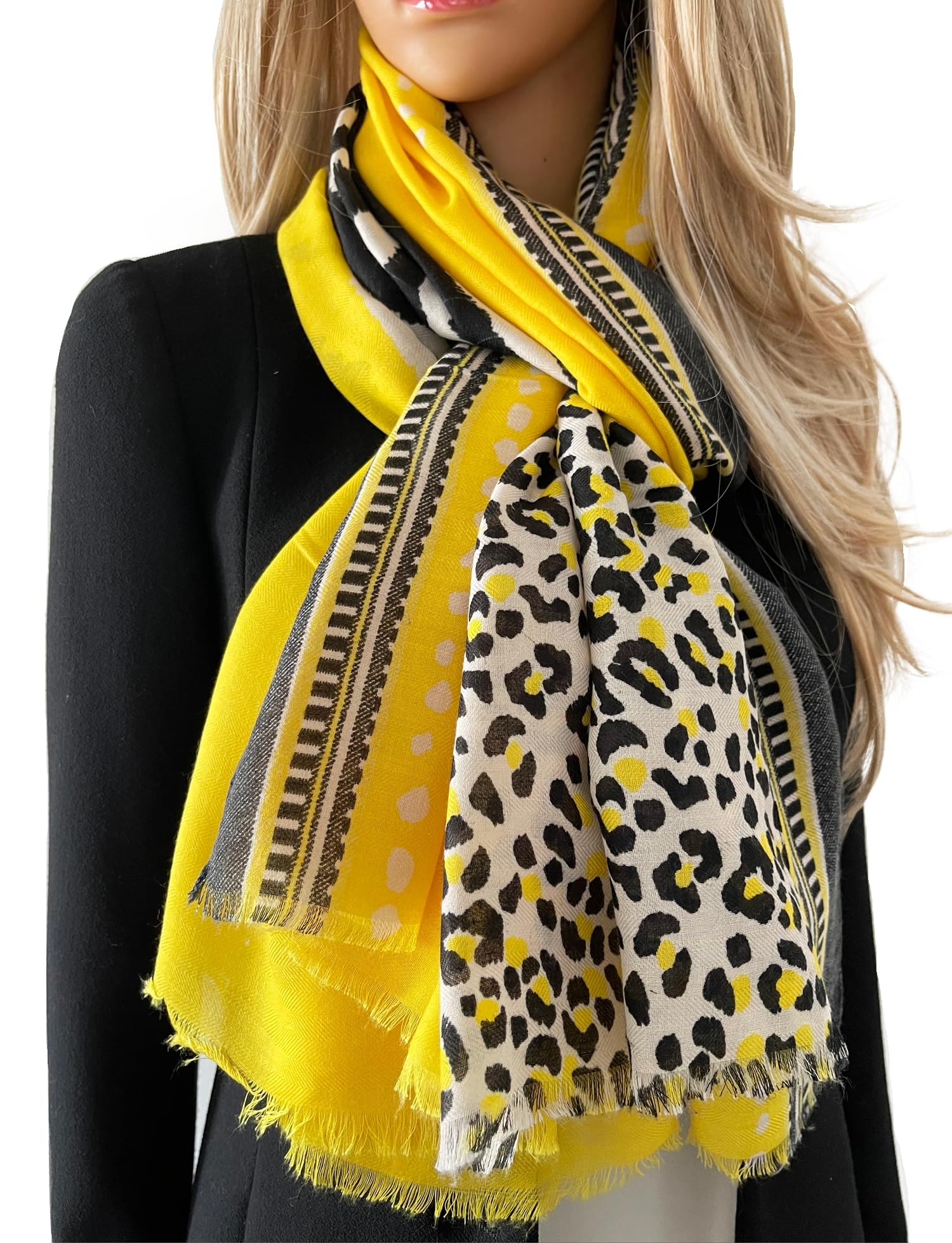 The Accessory Co. Women's Animal: Yellow Large Snakeskin Scarf For Leopard Print Blocks, Animal Shawl Wrap, Lightweight Scarves, Mustard Yellow Orange Red Teal, Neck Scarf Gift (Animal: Yellow)