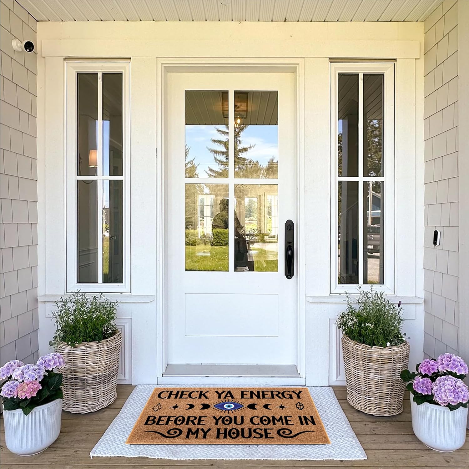 Faux Coir Check Ya Energy Funny Welcome Mat, 30x18 Inch Heavy Duty Door Mat, Slip-Resistant Entrance Doormat for Indoor & Outdoor Use