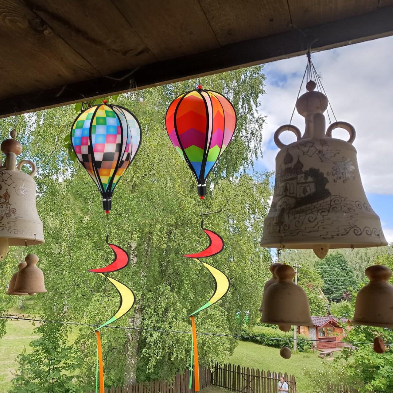 DOITOOL 3 Pcs Hot Air Balloon Wind Spinners Outdoor Hanging Decorations Colorful Rainbow Windsock Rotating Sequins Windmill Whirligigs for Outside Yard Garden Art Ornaments