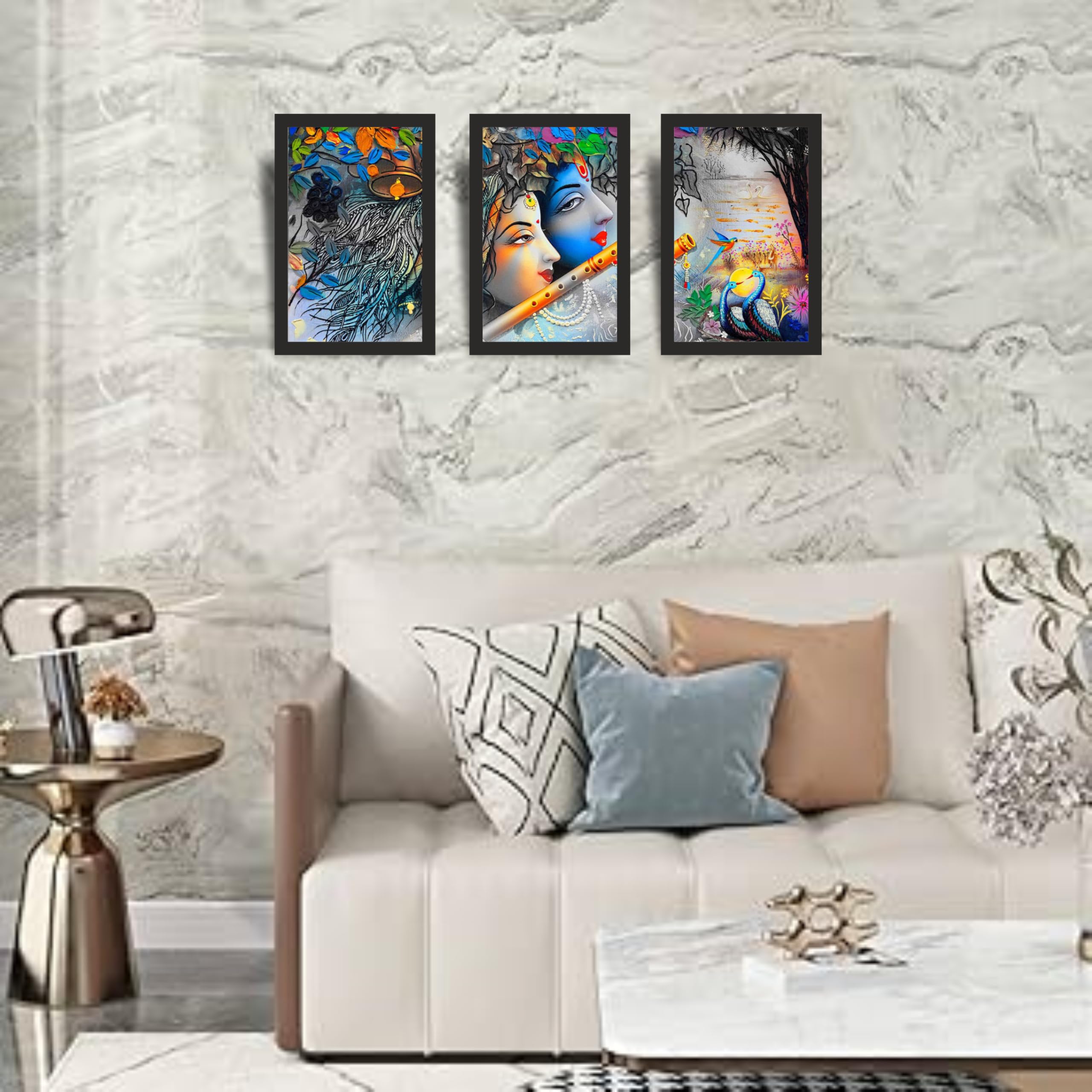 Radha Krishna Digital Art Wall Frame Set of 3