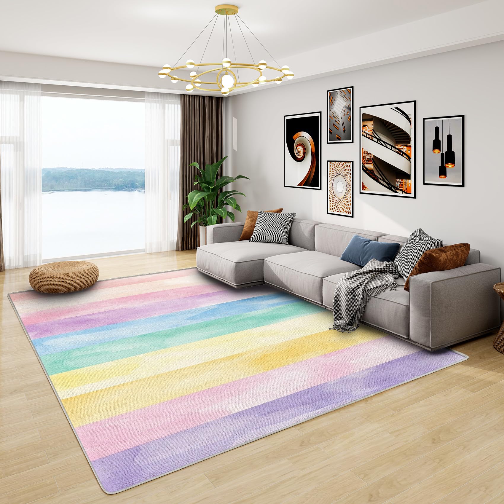 Rainbow Rugs for Bedroom - Kids Rainbow Stripe Rug, Girls Ombre Gradient Rugs for Living Room Bedroom, Washable Non Slip Soft Small Carpet, Patterned Area Rugs & Home Decor 40x60 cm