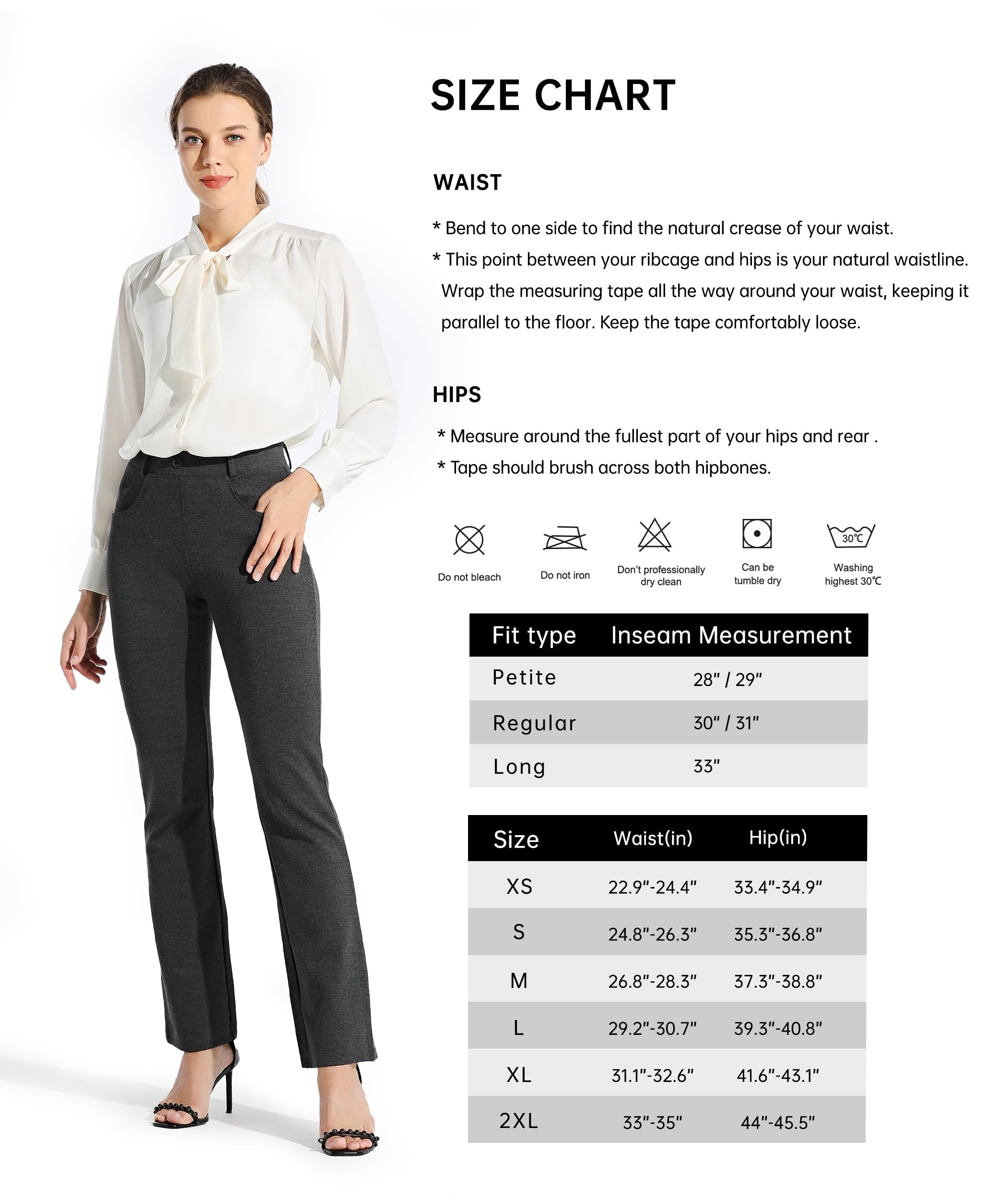 Willit Pantalones de yoga para mujer, corte de bota, pantalones de trabajo, pantalones elásticos casuales de oficina, pantalones pequeños/regular/largos, 29/31/33 pulgadas