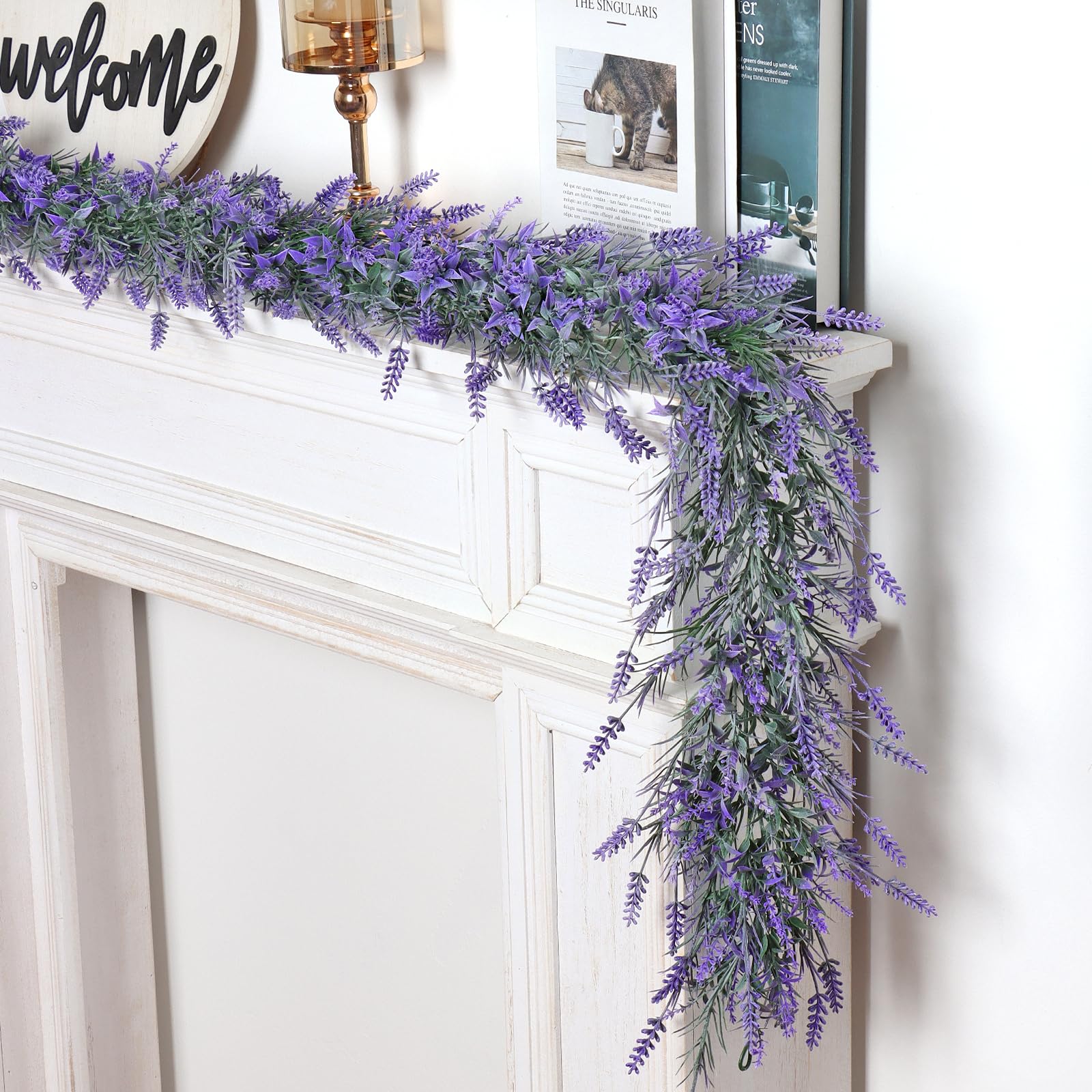 DEMIUKO 2 pezzi di lavanda artificiale, fiori artificiali, decorazione primaverile, finto lavanda, viti da appendere, ghirlanda fai da te, per matrimoni, casa, camino, runner da tavolo, decorazione