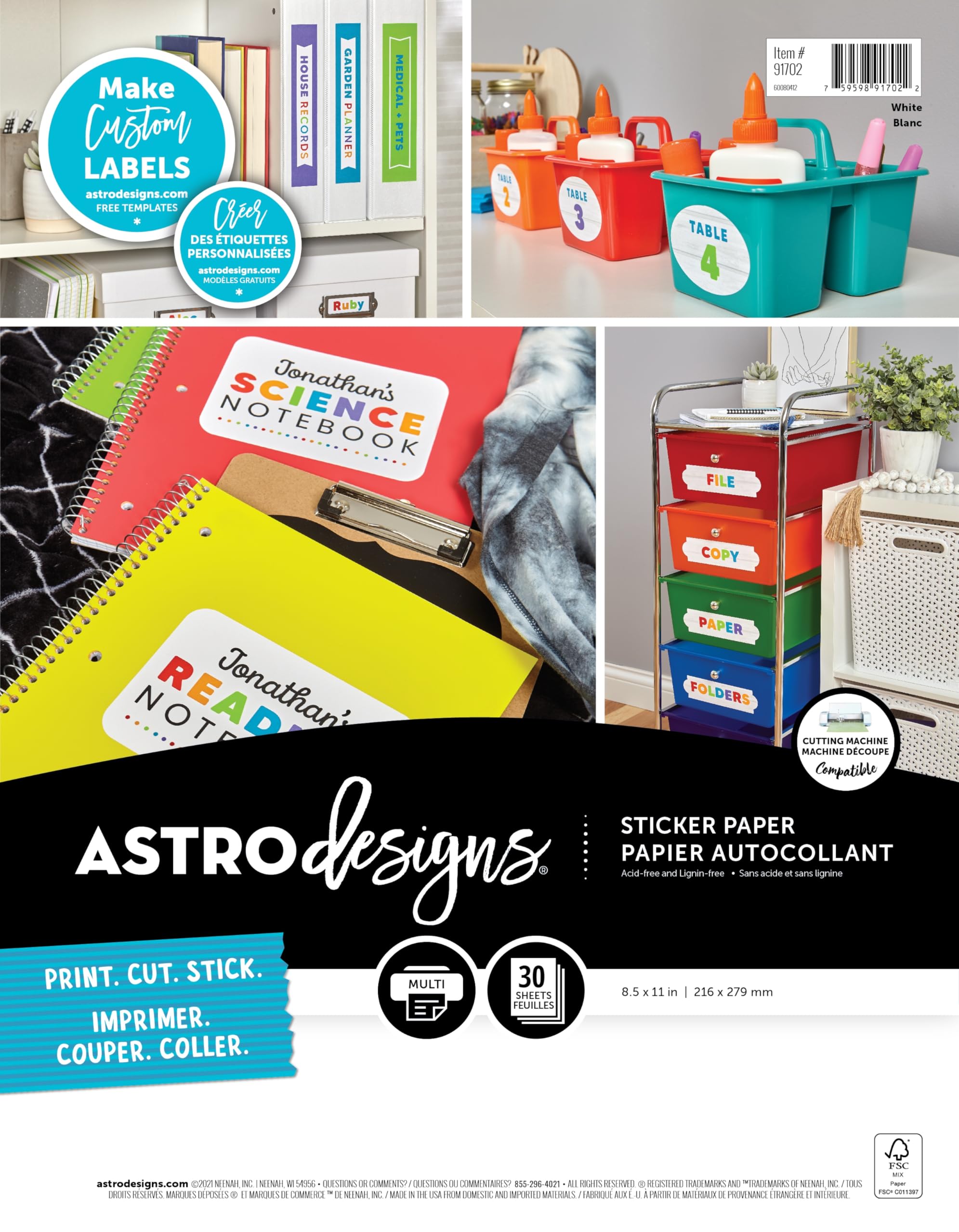 Astrodesigns Sticker Paper, 8.5" x 11", Fully Adhesive Back, White, 30 Sheets (91702)