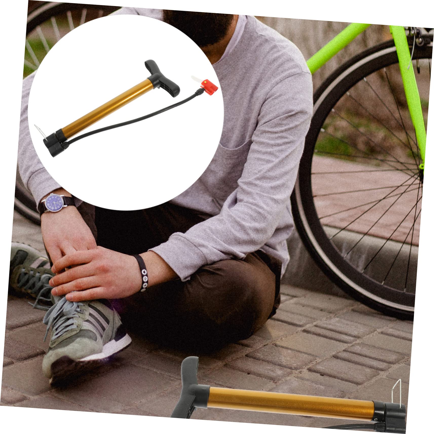 POPETPOP Portable Bike Tire Pump Compact Inflator with Slip Foot Pedal Multi Compatible Nozzle Adapter for Efficient Inflation of Bicycles Sports Balls and More