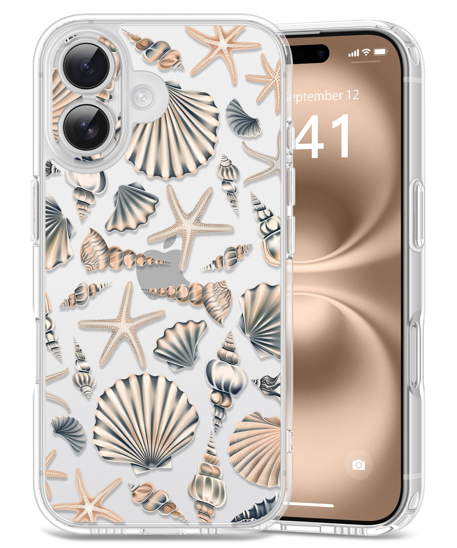 for iPhone 16 Plus Case, [Full Camera Protection] [Not Yellowing] [Military-Grade Drop Protection] Cute Clear Slim Shockproof Protective Phone Cover for Women Girls 6.7", Star Shell/Brown