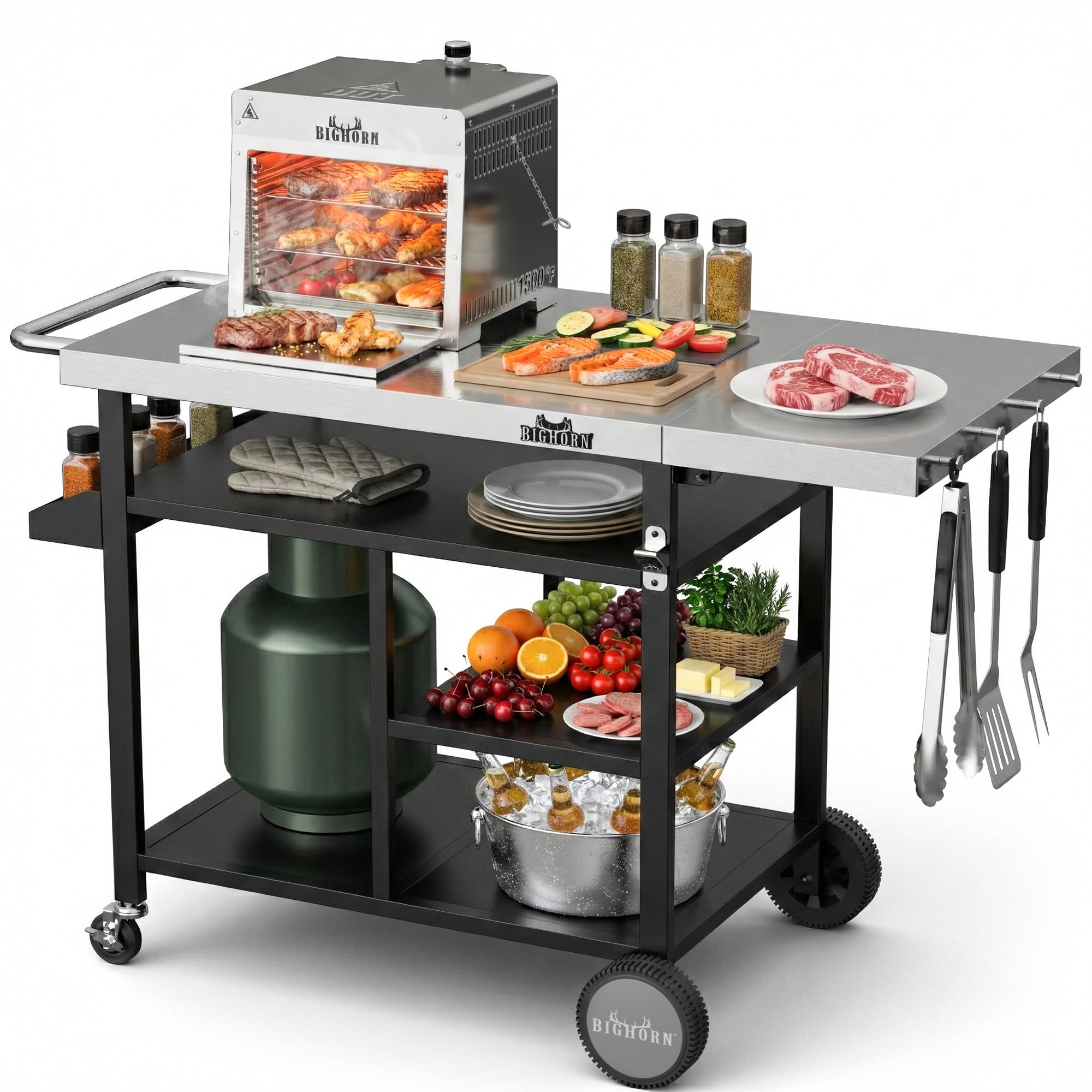 Amazon.com: BIG HORN OUTDOORS Grill Cart, Stainless Steel Outdoor