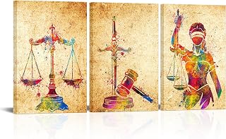 Kalormore Vintage Law Firm Scales Justice Hammer Picture Abstract Lawyer Office Decor Art Lady Justice Watercolor Art Print Poster Scales of Lawyer Office Decor