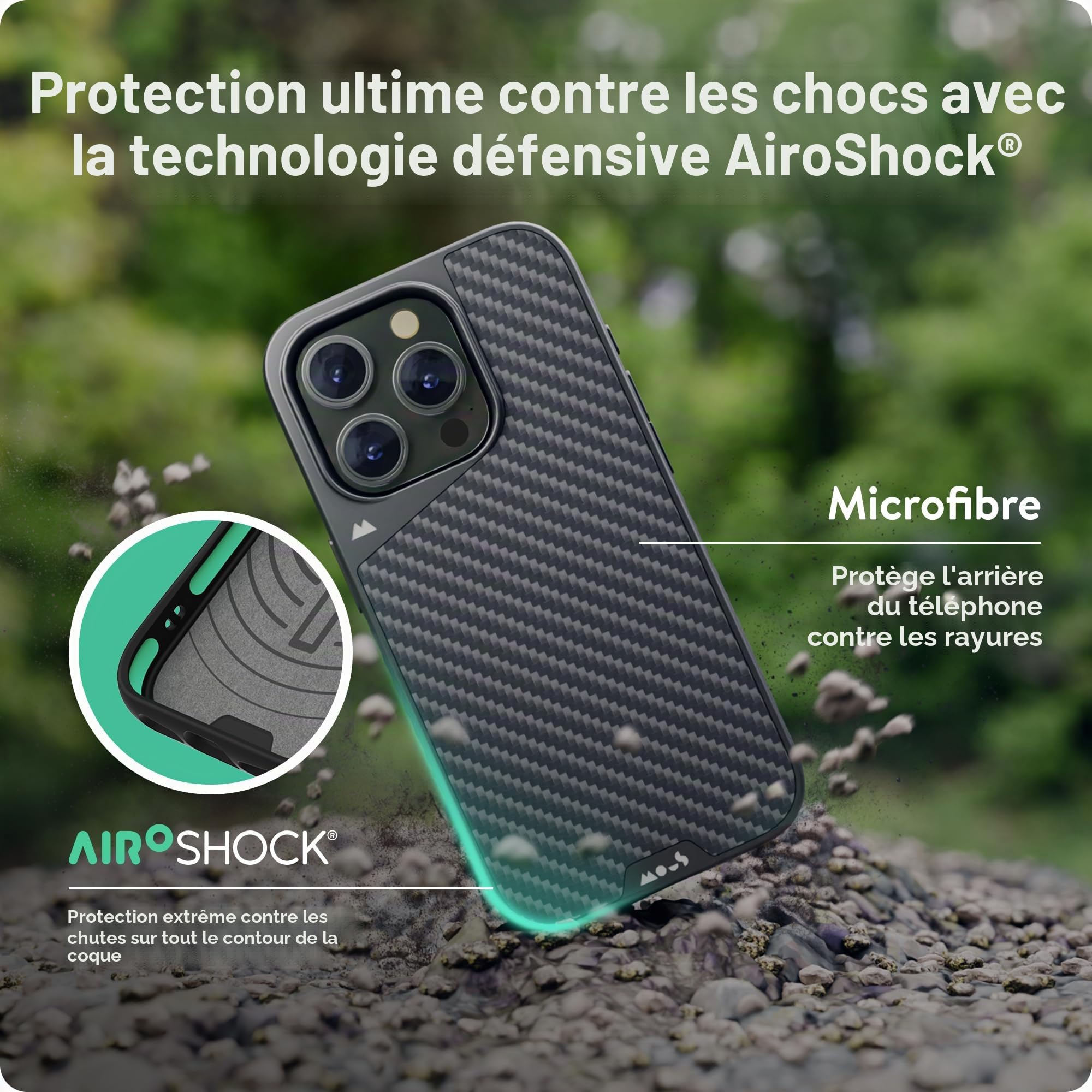 Mous pour iPhone 15 Pro Max Coque Compatible avec MagSafe, Limitless Fibre de Carbone - Antichoc