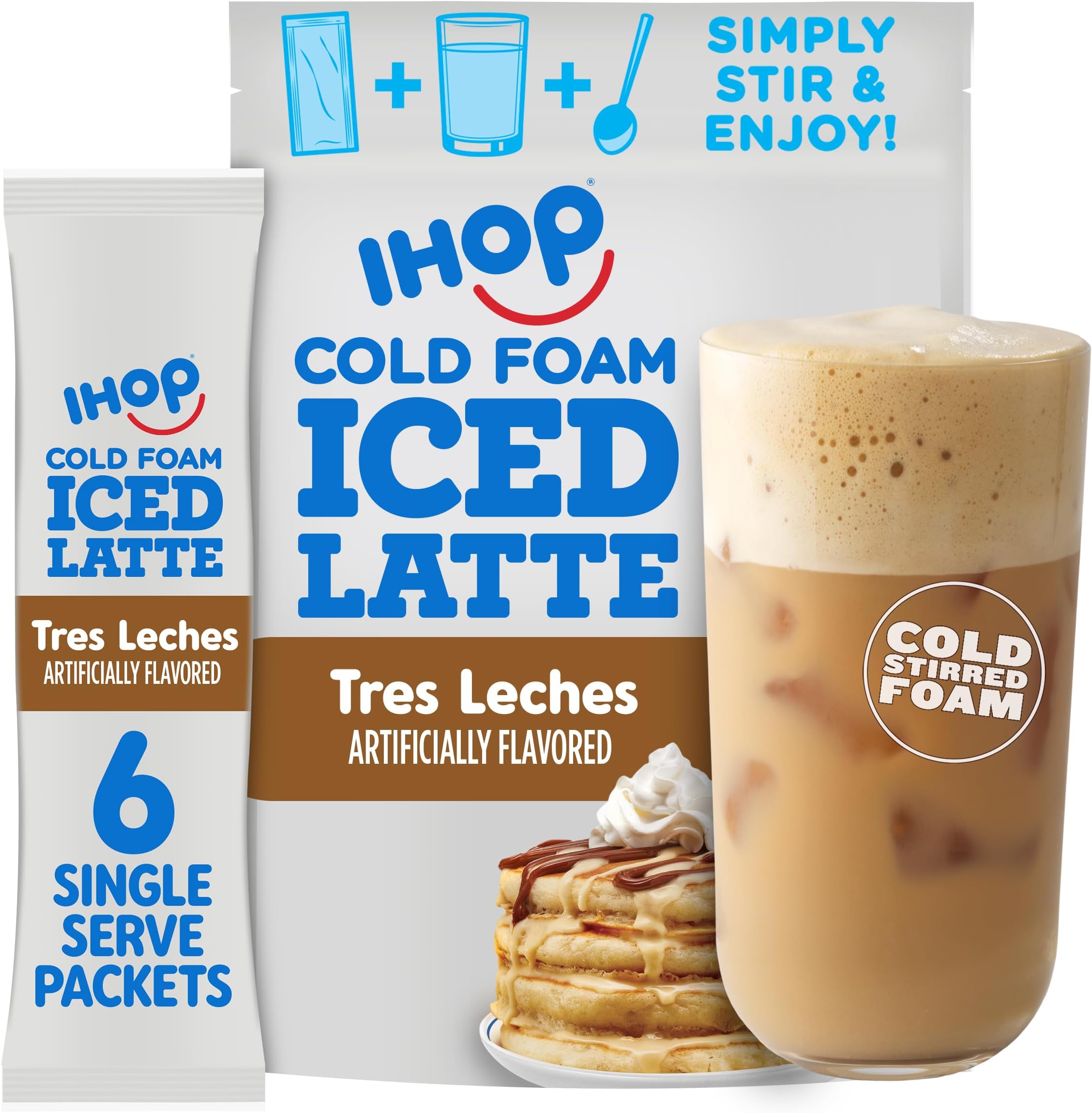 IHOP Tres Leches Iced Latte with Cold Foam Instant Coffee Beverage Mix (6 Packets)