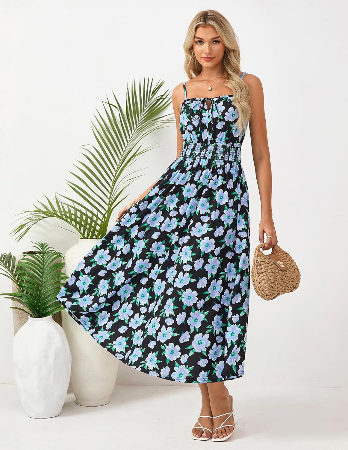 GRACE KARIN Womens Summer Clothes 2026 Boho Floral Maxi Long Dresses Spaghetti Straps Casual Beach Sundress with Pockets - Image 2