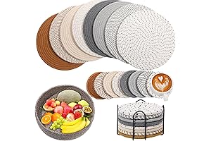 Woven Cotton Rope Round Placemats and Coasters Set of 16