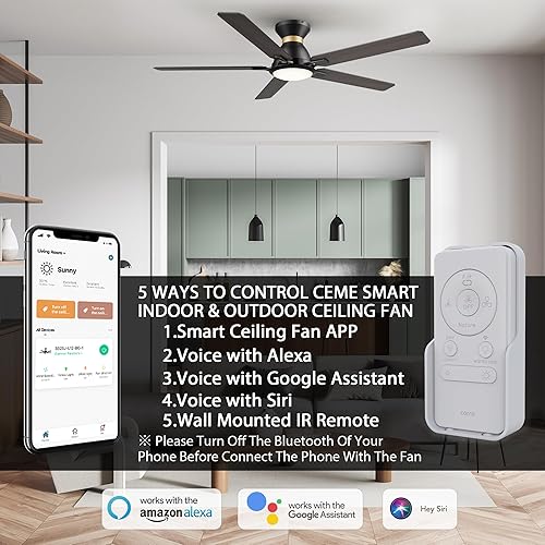 Miniatura 3 de CEME Ventilador de techo de 52 pulgadas con motor de CC, 10 velocidades, luz LED regulable, control remoto inteligente, aplicación, Alexa, Siri y