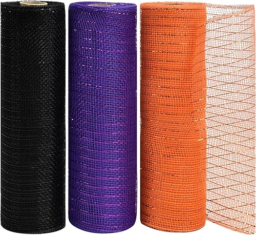 Vista 79 de TONIFUL 2 rollos de cinta de malla decorativa amarilla de 10 pulgadas, malla de tela con papel de aluminio para suministros de corona, corona