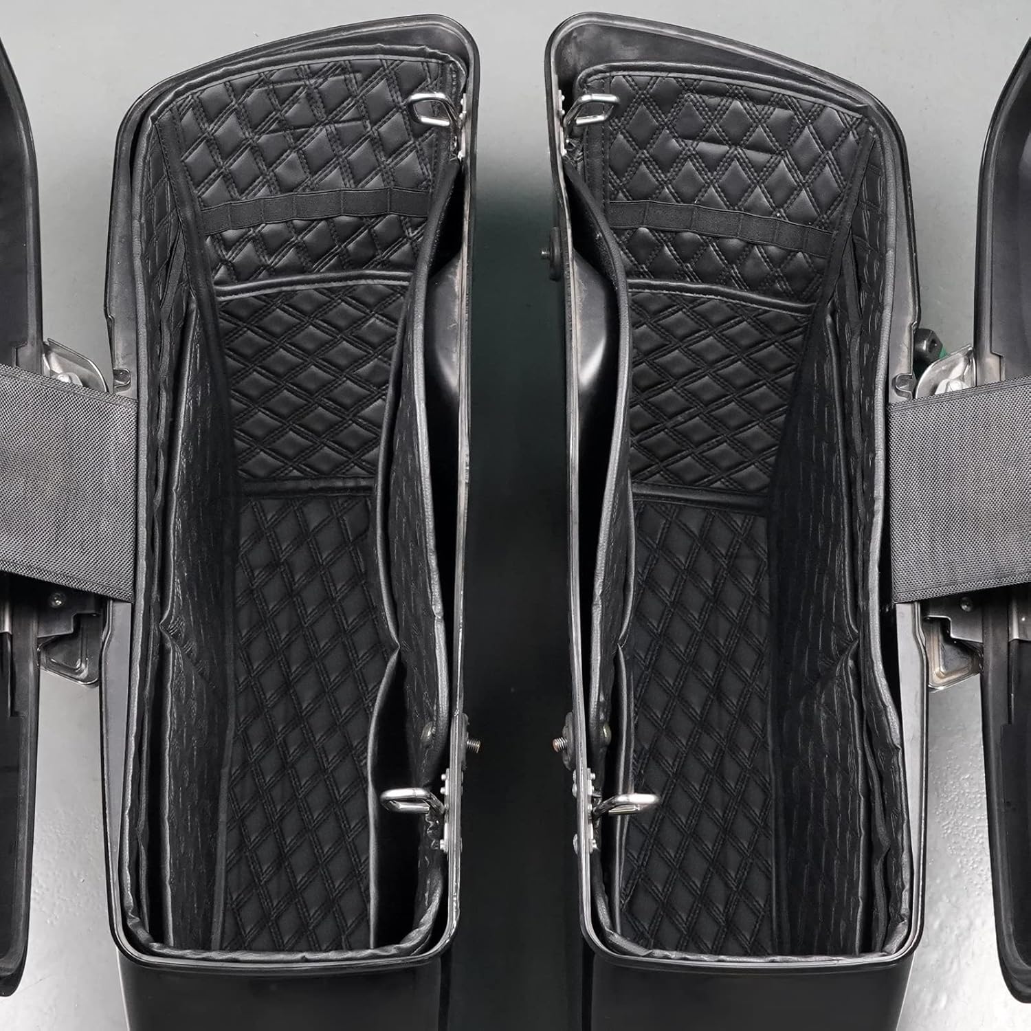 NICECNC Motorcycle Saddlebag Liners Non-Stretched 2PCS, Upgraded 4 Side Tool Pockets PU leather Compatible with 2014-2022 Harley Davidson Touring Factory Bottoms Non-Tapered Black, 2PCS Liners-Black