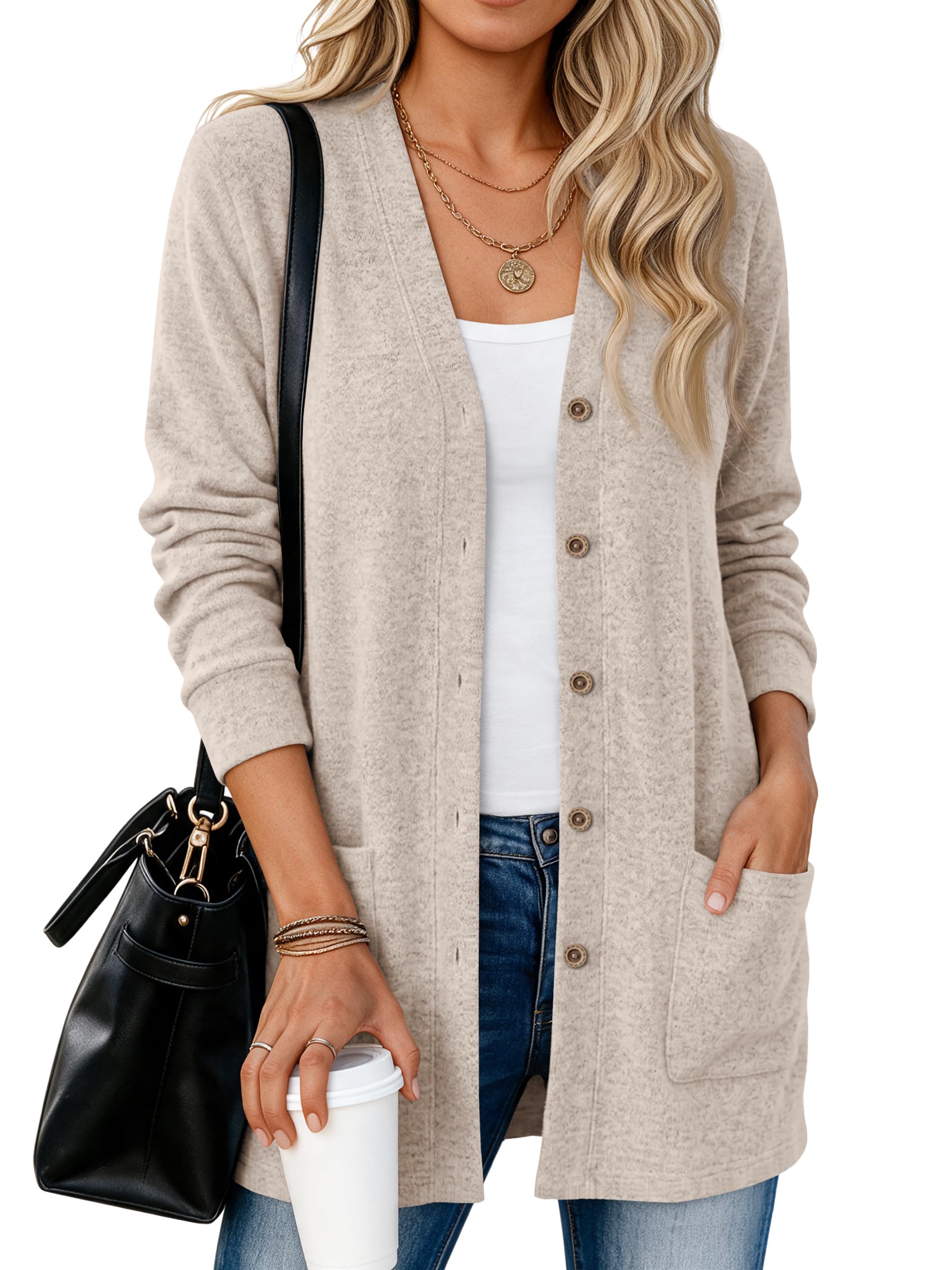LILLUSORY Lightweight Long Cardigan for Women Fall Outfits | Soft-touch Knit, Classic V-neck Button Closure,Fall Fashion Clothes,Flattering Tunic Length