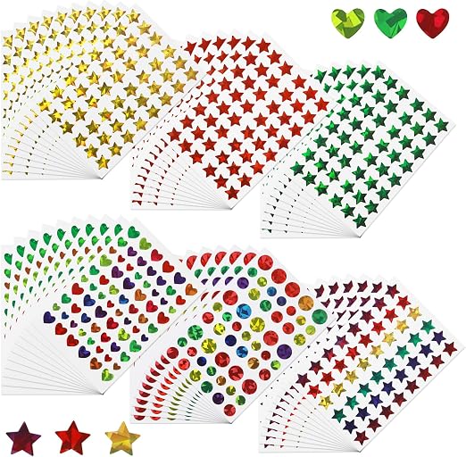 Zestaw 3150 błyszczących naklejek dla dzieci, kolorowe gwiazdki, serce, okrągłe naklejki nagradzające, do szkoły, do scrapbookingu, prezentów świątecznych