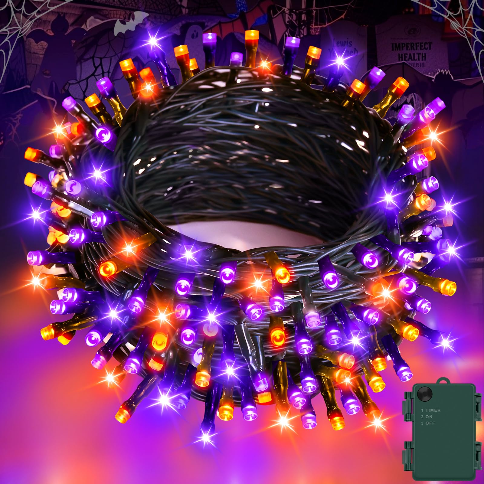 Gcstnn Halloween Decorations Fairy Lights, 16.4FT 50LED Orange-Purple String Lights IP65 Waterproof Battery Operated with 6h Timer, for Halloween,Porch,Autumn,Window,Fall Decoration