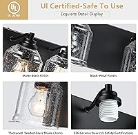 Vista 3 de Vanity Lights for Bathroom Large 31.5", Farmhouse Rustic Vanity Light with Bubble Glass Shades, Black 4 Light Bathroom Lighting Fixtures Over