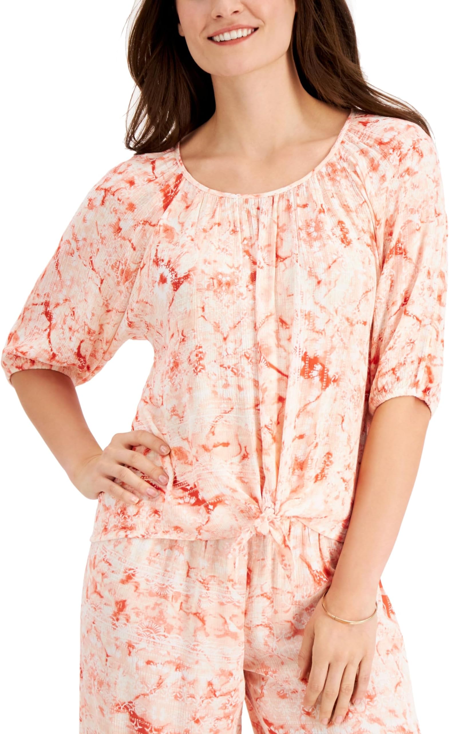 Ariana Printed Gauze Tie Front Top
