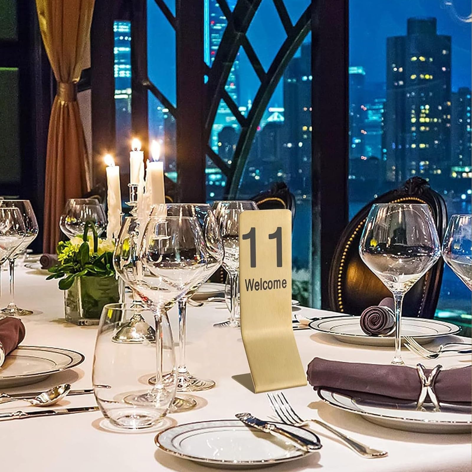 Números de pedido de mesa de acero inoxidable, pantalla vertical dorada para restaurantes, señalización múltiple, duradera y elegante para coordinación de eventos