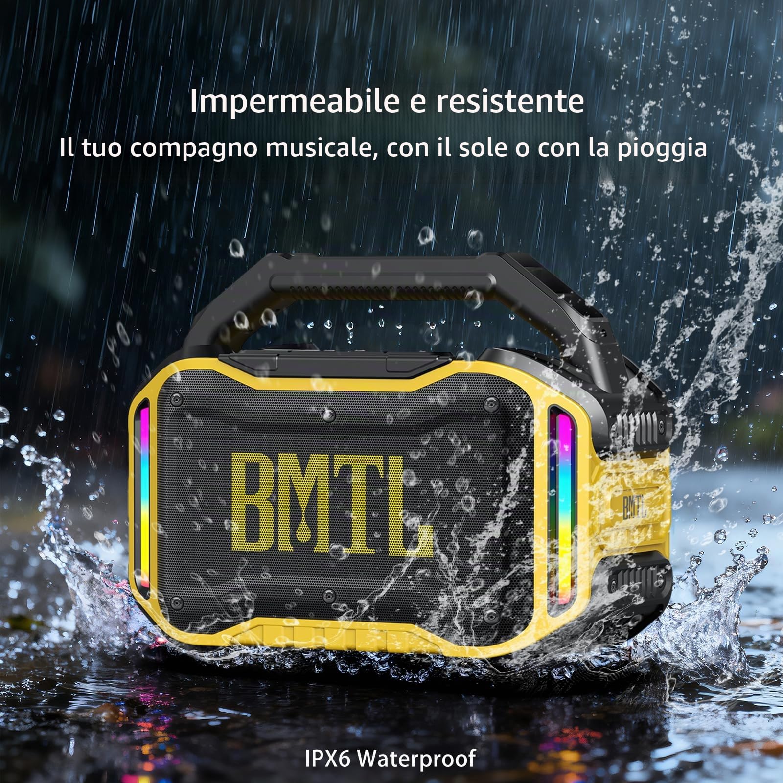 Xdobo BMTL Job Altoparlante Bluetooth 80W Portatile Senza Fili con Bassi Profondi, Altoparlante Robusto per Esterni, Ricarica Tipo-C, Ingresso Mic USB/AUX/6,5 mm, Autonomia 10-20 Ore (Giallo)