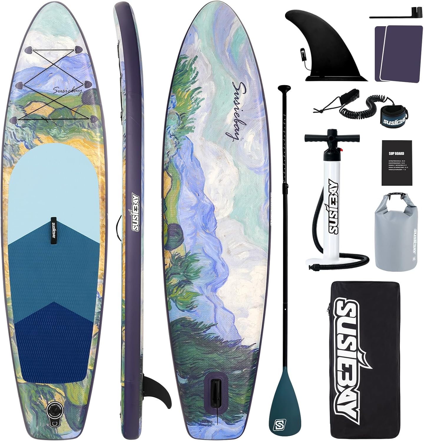 Inflatable Stand Up Paddle Board, 11ft 10‘6“ Paddle Board for Adults & Youth, Durable SUP Accessories with Non-Slip Deck, Dual Hand Pump,10L Dry Bag,108L Backpack