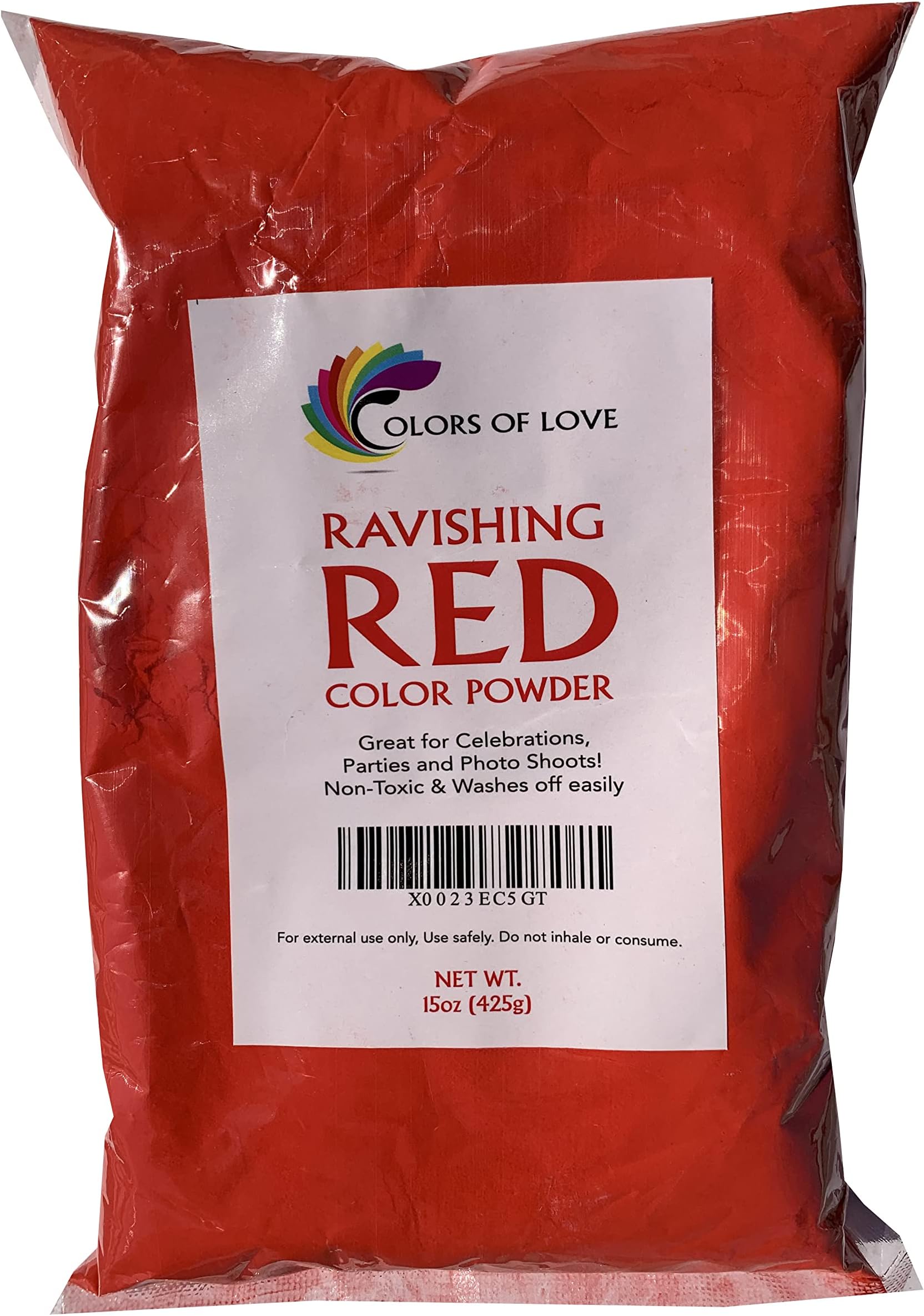 Colors of Love Red Holi Color Powder - 15 Oz Bag - Ideal for Color Run Events, Bath Bombs, Youth Group Wars, Holi Events and More!