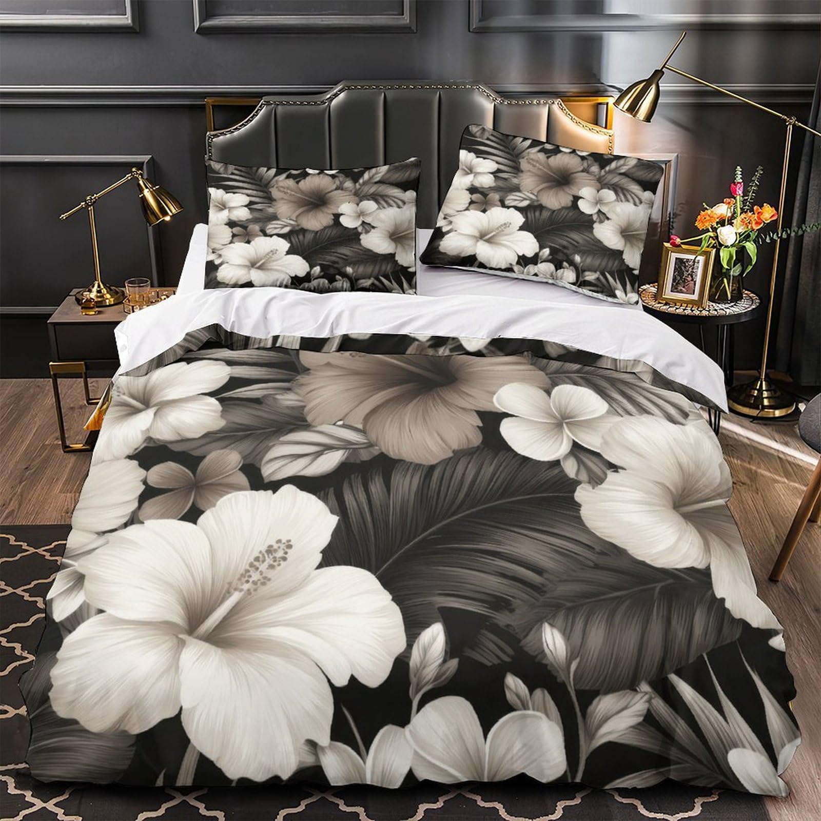 Parure de lit motif floral 135x200 housse de couette microfibre super douce fille garçon