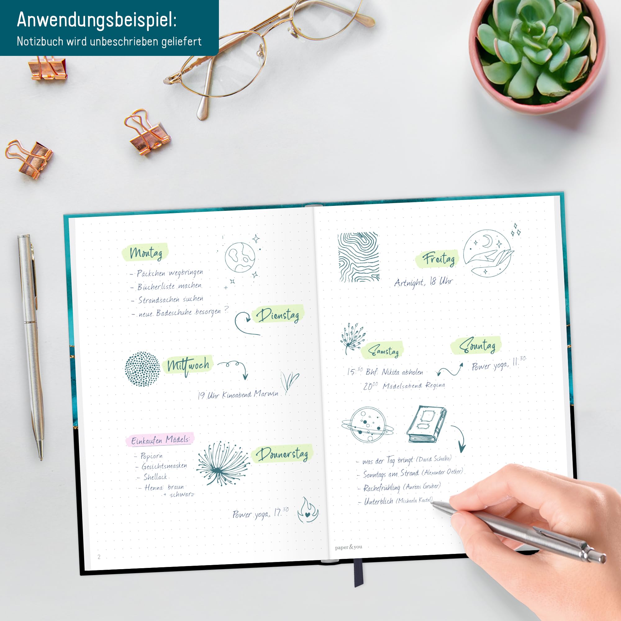 Häfft paper&you® Bullet Journal tečkovaný A4+ s gumičkou [Shiny Teal] 156 stran | Zápisník