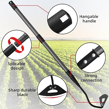 Garden Hoe Weeder Removal - Heavy Duty Weed Hoes for Gardening,55 Stand Up Long Handle, Sharp Hollow Blade,Push Pull Hand Weeding Tool for Garden Bed, Yard,Lawn Landscaping