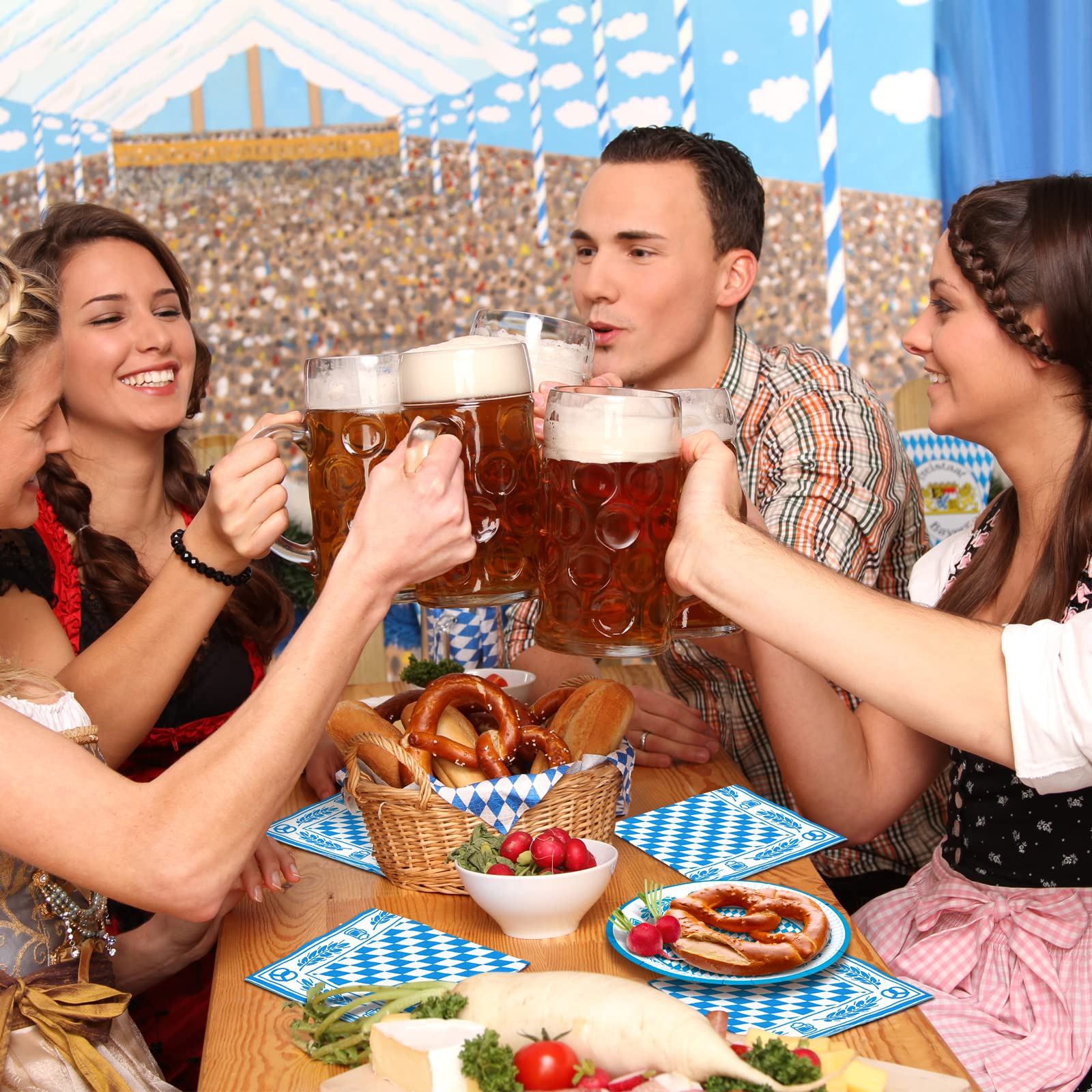 60 tovaglioli per Oktoberfest, colore blu e bianco, decorazione